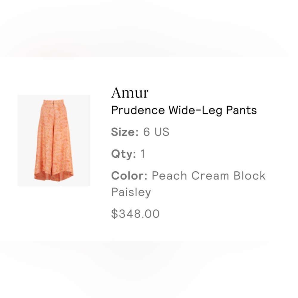BNWT AMUR Prudence Pants in Cantaloupe Paisley 6 Womens Wide Leg Capri Cropped